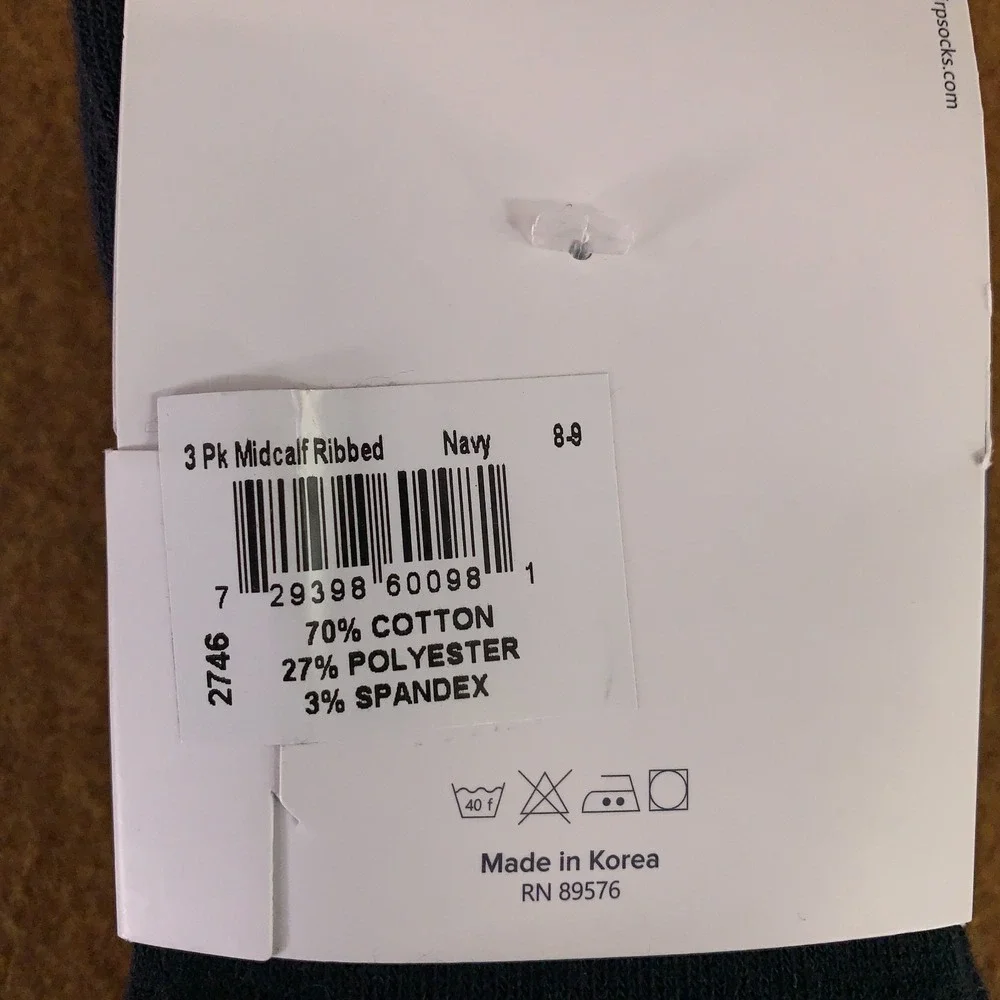 JRP Boys US Shoe Size 1-3.5 Navy Blue Ribbed Mid Calf Crew Socks 3 Pairs NWT